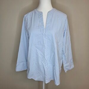 Vineyard Vines Performance Seersucker Stripe Split Neck Tunic Top Blue White S